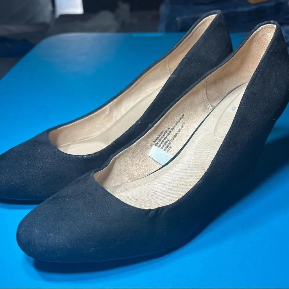 A New Day Black Suede Wedges Womens Size 9.5 EPC